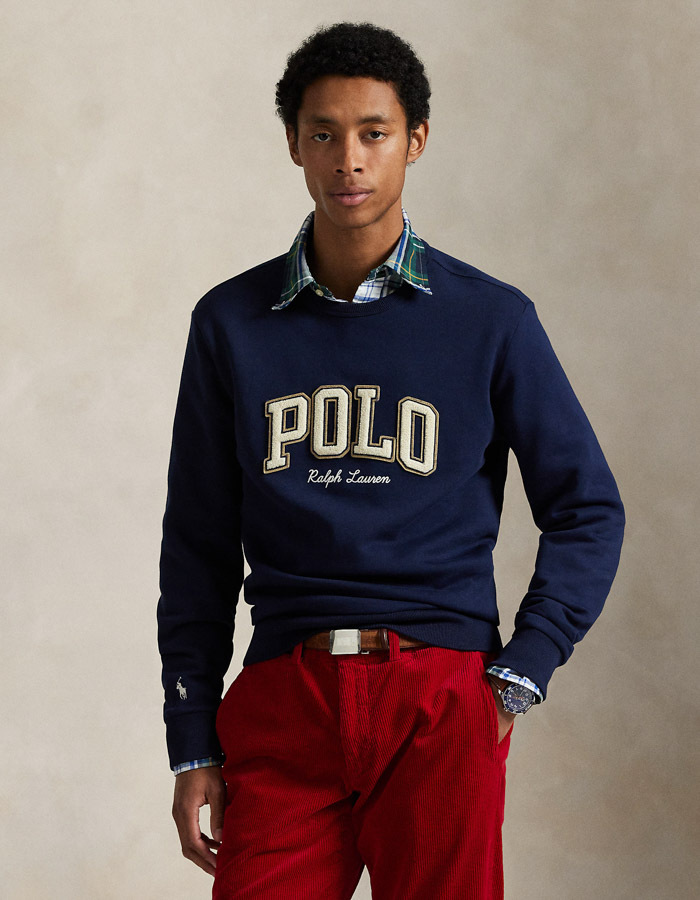 Logo fleece sweatshirt in Cruise Navy met chenille Polo-logo en geborduurd pony-embleem
