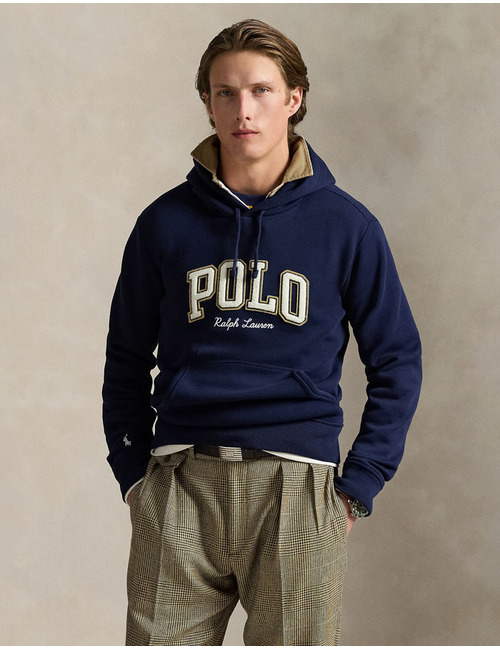 Logo fleece hoodie in Cruise Navy met chenille Polo-logo en geborduurd pony-embleem