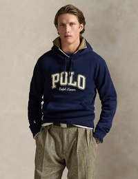 Logo fleece hoodie in Cruise Navy met chenille Polo-logo en geborduurd pony-embleem