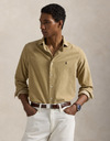  Custom Fit corduroy overhemd in Coastal Beige met geborduurd pony-logo