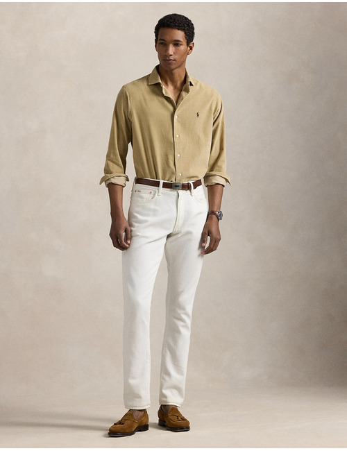  Custom Fit corduroy overhemd in Coastal Beige met geborduurd pony-logo