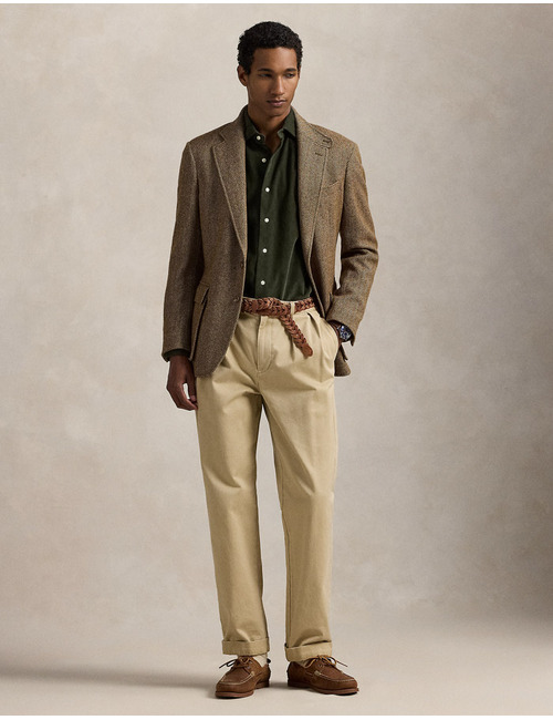 Custom Fit corduroy overhemd in Estate Olive met geborduurd pony-logo