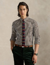 Slim Fit gestreept stretch popeline overhemd in Copper Brown White met geborduurd pony-logo