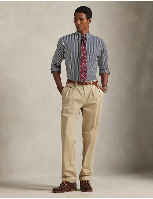 Slim Fit gestreept stretch popeline overhemd in Newport Navy White met geborduurd pony-logo