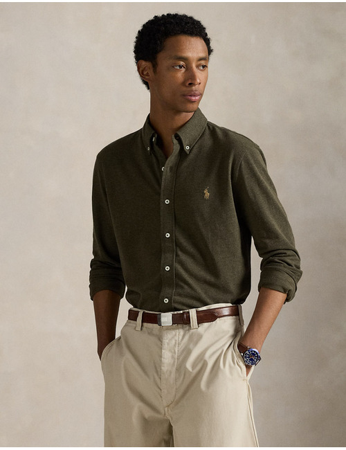  Featherweight mesh overhemd in Wilson Olive Heather met geborduurd pony-logo