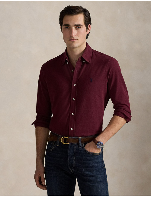 Featherweight mesh overhemd in Spring Wine Heather met geborduurd pony-logo