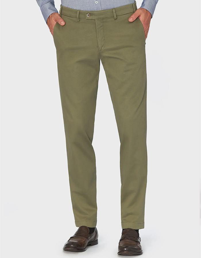 HILTL Tilo I chino in olijfgroen – Perfetto Twill, Slim Fit