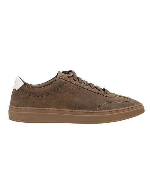 Suède sneakers met leren details en signature-streep