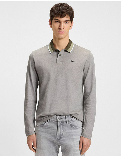 Poloshirt van katoenpiqué met gestreepte kraag
