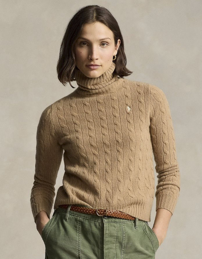 Ralph Lauren Dames pull rolkraag camel