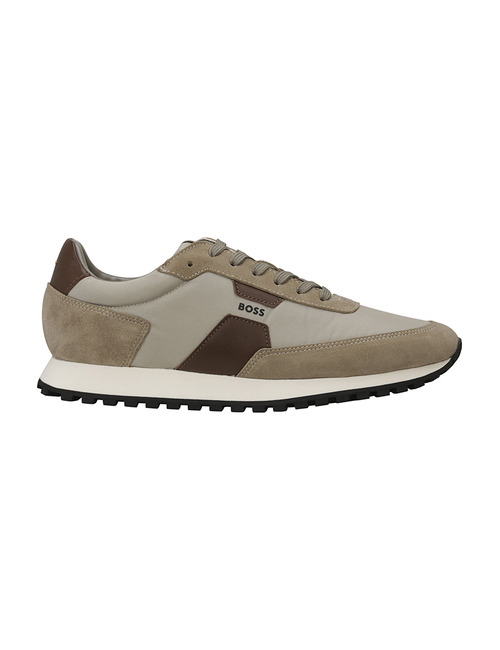 Blokkleuren sneakers met suède, leer en gecoat materiaa