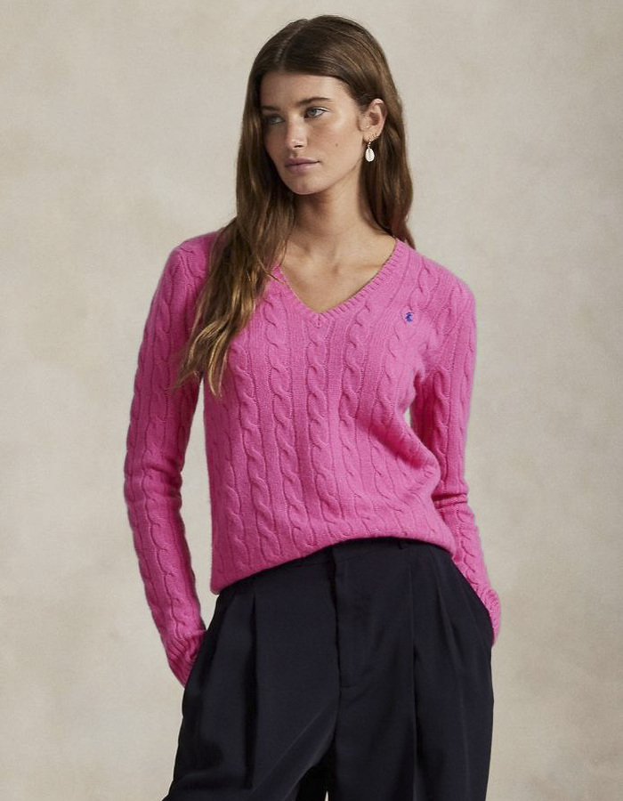 Ralph Lauren Dames pull met v-hals fuchsia