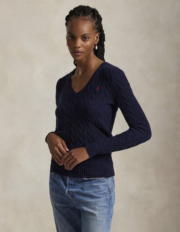 Ralph Lauren Dames pull met v-hals navy