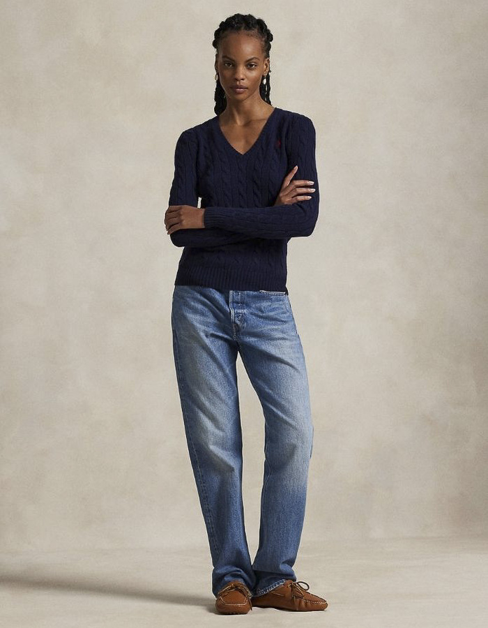 Ralph Lauren Dames pull met v-hals navy