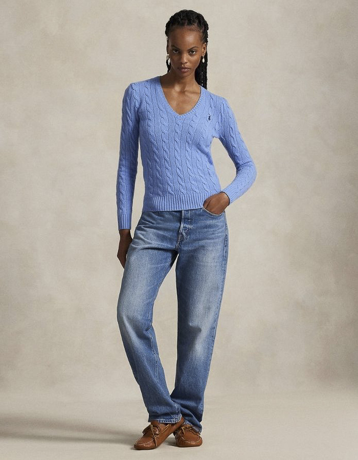 Ralph Lauren Dames pull met v-hals blauw
