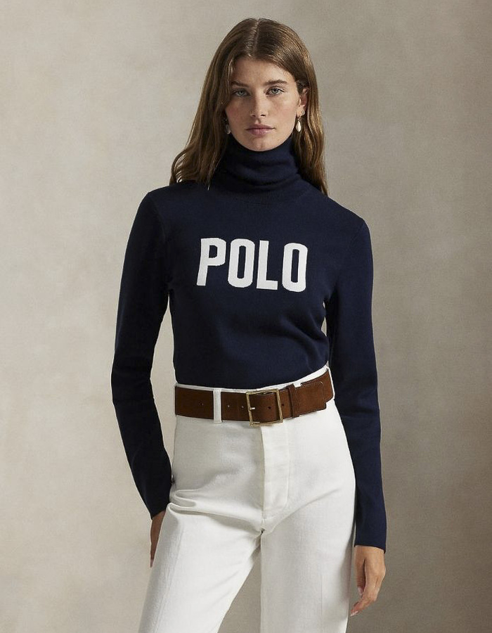 Ralph Lauren Dames pull rolkraag navy