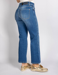 Francesca - Blauwe bootcut jeans met comfortabele stretch en klassieke pasvorm