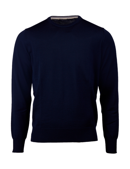 Merino wool crewneck trui – Navy met elbow patches