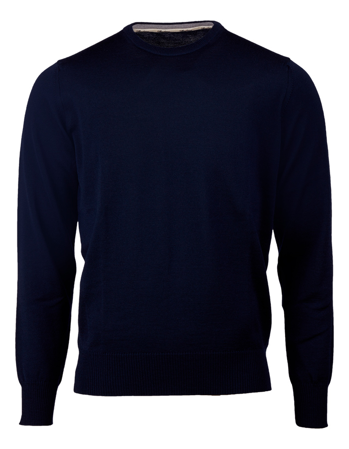 Merino wool crewneck trui – Navy met elbow patches