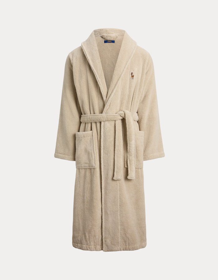 Shawl-collar badjas in terry katoen