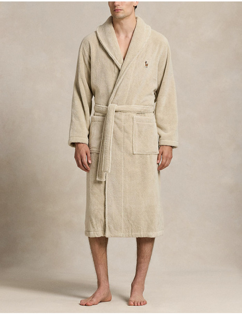 Shawl-collar badjas in terry katoen