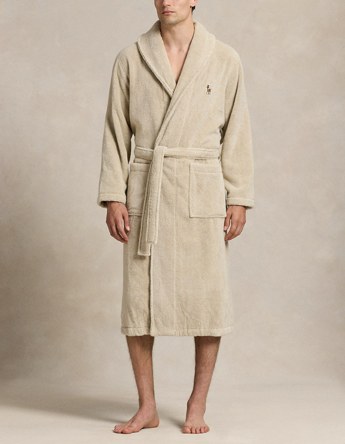 Shawl-collar badjas in terry katoen