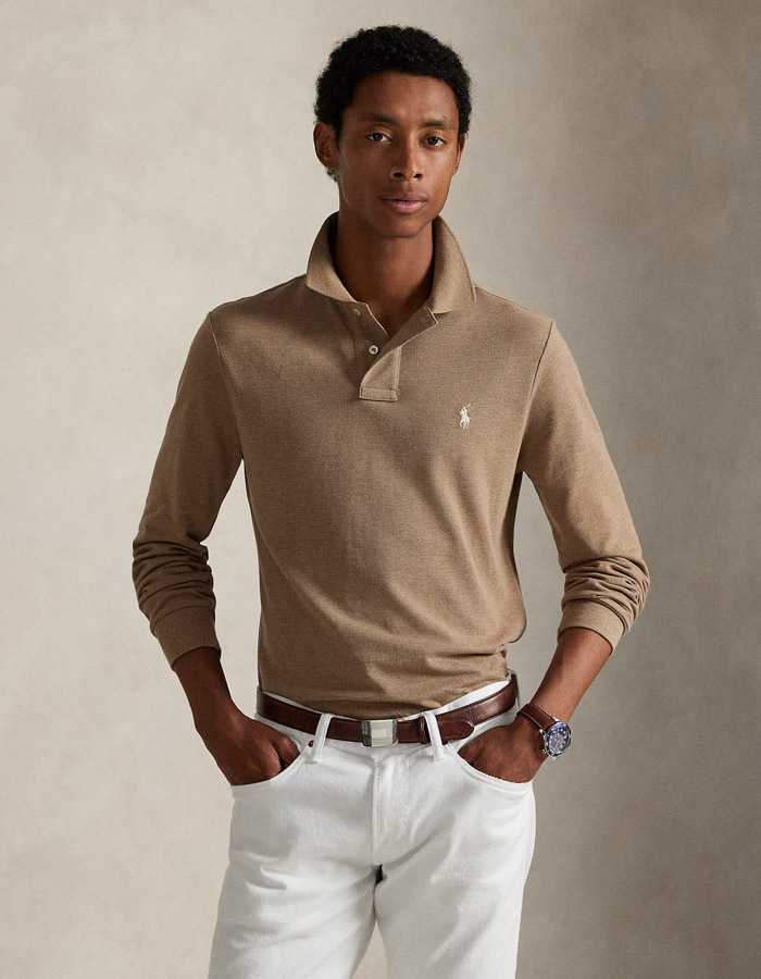 Custom Slim Fit polo in piqué katoen – kleur Grey Cloud Heather