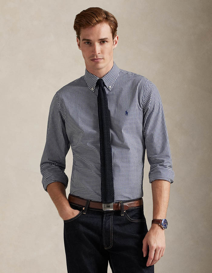 Custom Fit gingham stretch poplin shirt