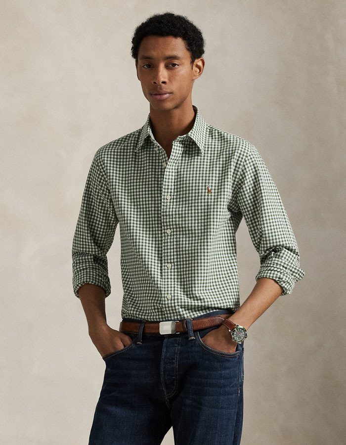Slim Fit Gingham Oxford Shirt in Shamrock/White