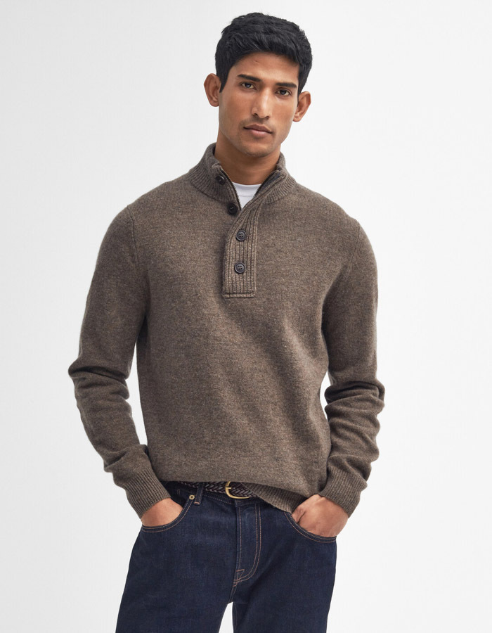 Wollen trui met knoopsluiting en elbow patches