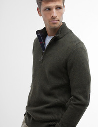 Wollen trui met halve rits en tartan elbow patches