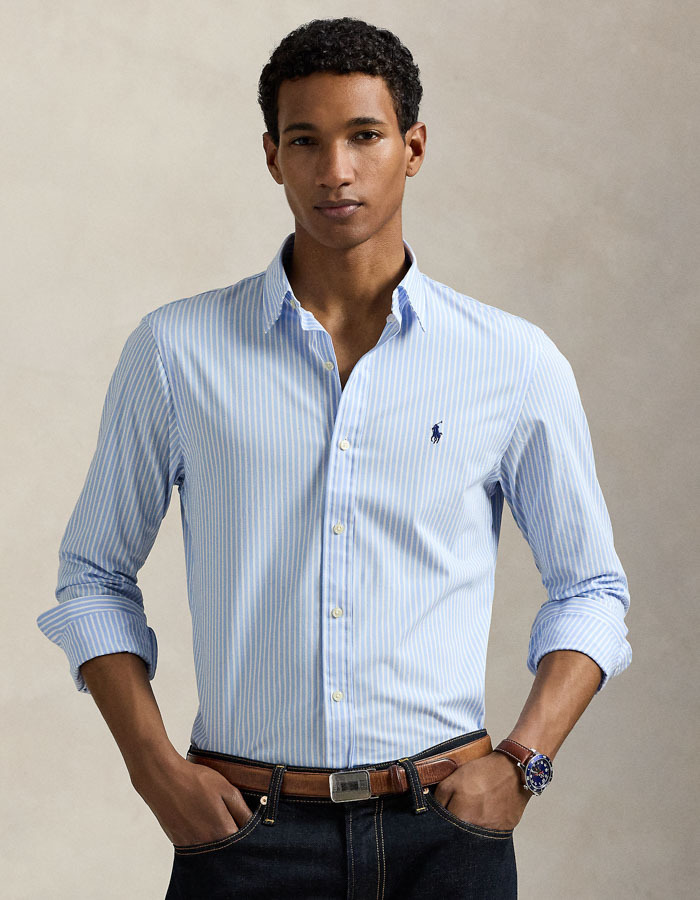Slim Fit gestreept stretch poplin shirt