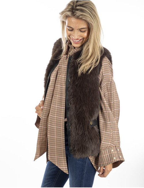 Twinset jas met pels bruin