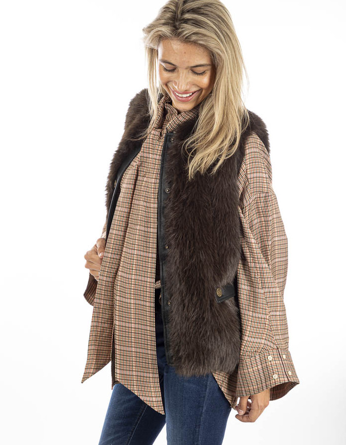 Twinset jas met pels bruin
