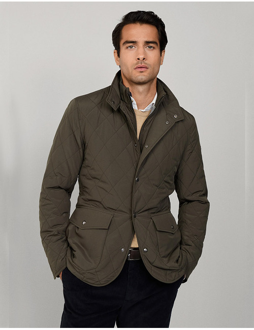 Quilted Paddock Jacket in Deep Green – Regular Fit