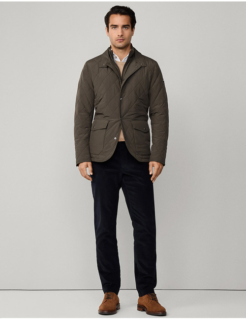 Quilted Paddock Jacket in Deep Green – Regular Fit