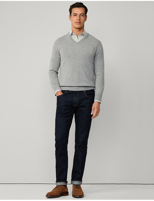 Merino Wool Blend V-Neck Jumper in Metal Grey – Regular Fit