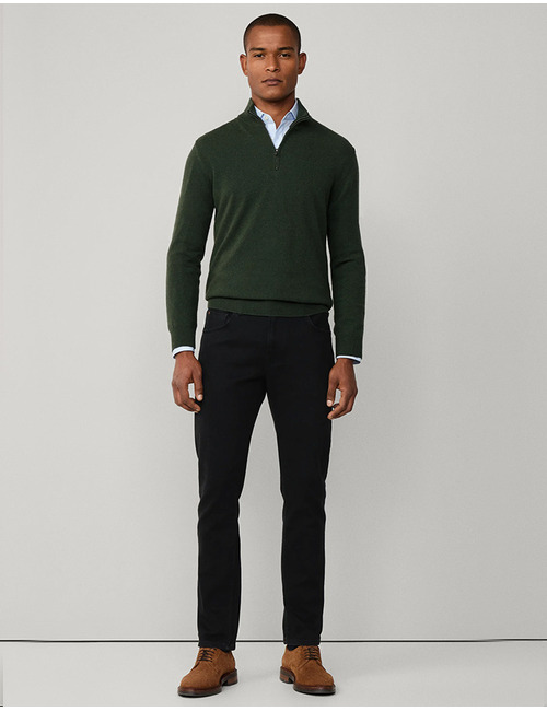 Merino Wool Blend Quarter Zip Jumper in Duck Green – Regular Fit