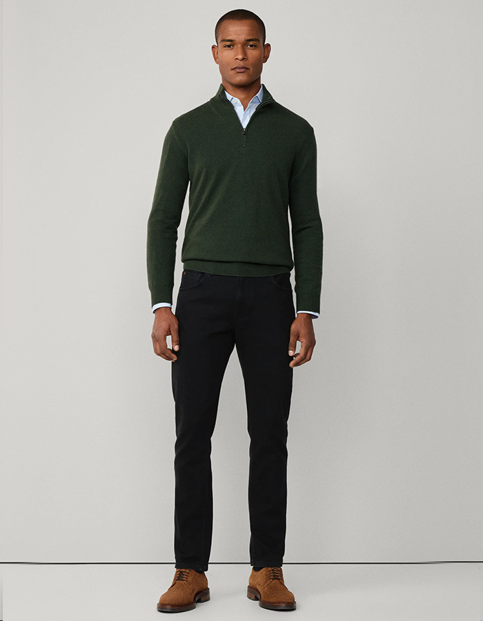 Merino Wool Blend Quarter Zip Jumper in Duck Green – Regular Fit