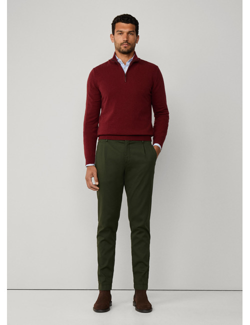 Merino Wool Blend Quarter Zip Jumper in Burgundy Red – Regular Fit
