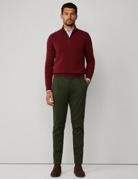Merino Wool Blend Quarter Zip Jumper in Burgundy Red – Regular Fit