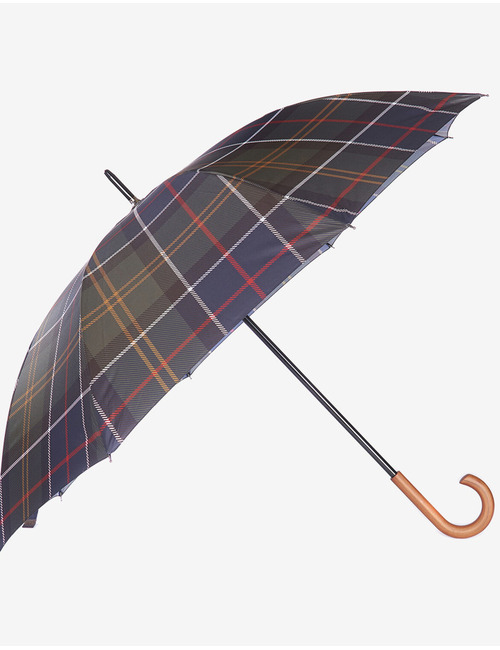 Barbour paraplu met tartanprint en houten handgreep