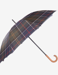 Barbour paraplu met tartanprint en houten handgreep