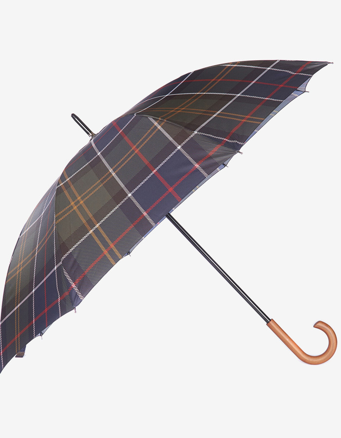 Barbour paraplu met tartanprint en houten handgreep