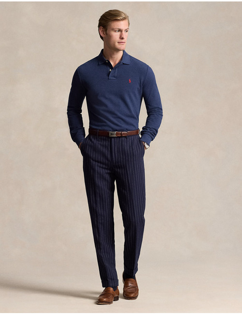 Custom Slim Fit Mesh Polo met Lange Mouwen in Spring Navy Heather