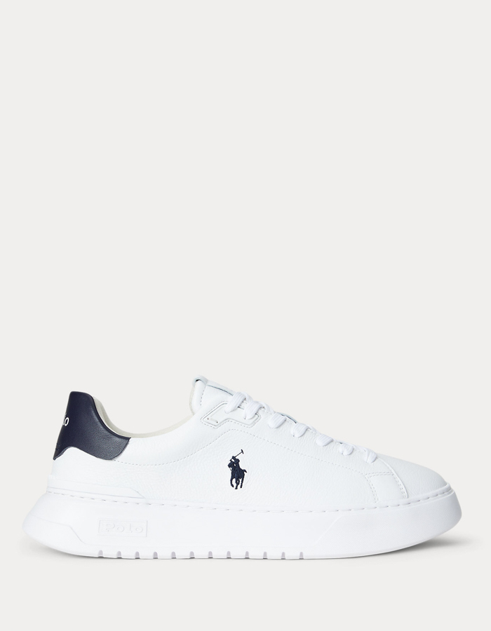 RLite Court Sneaker in White/Navy – Tumbled Leather