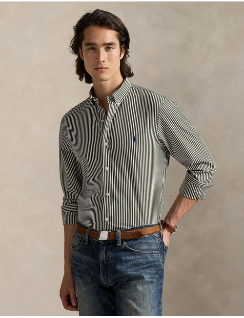 Custom Fit Gestreept Poplin Overhemd in Armadillo/White