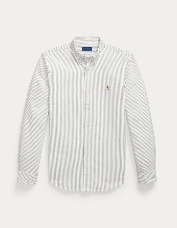 Slim Fit Gestreept Oxford Overhemd in Pale Russet/White