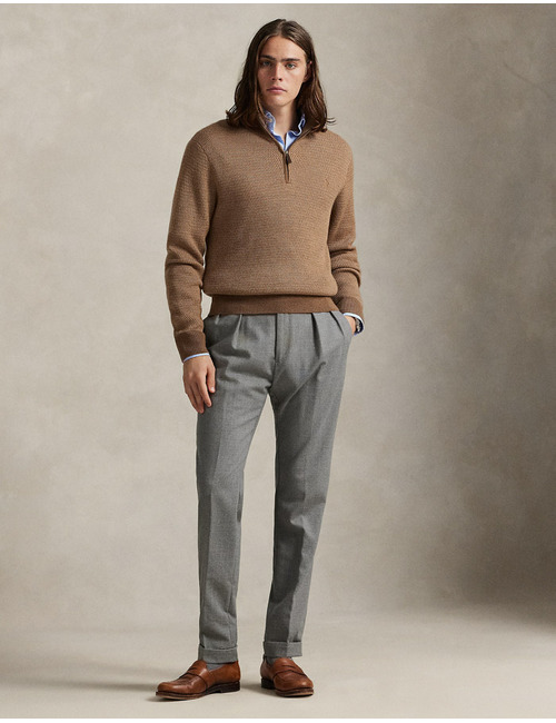 Regular Fit Quarter-Zip Sweater in Camel Combo