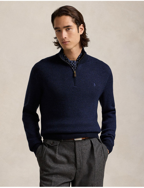 Regular Fit Quarter-Zip Sweater in Navy Combo